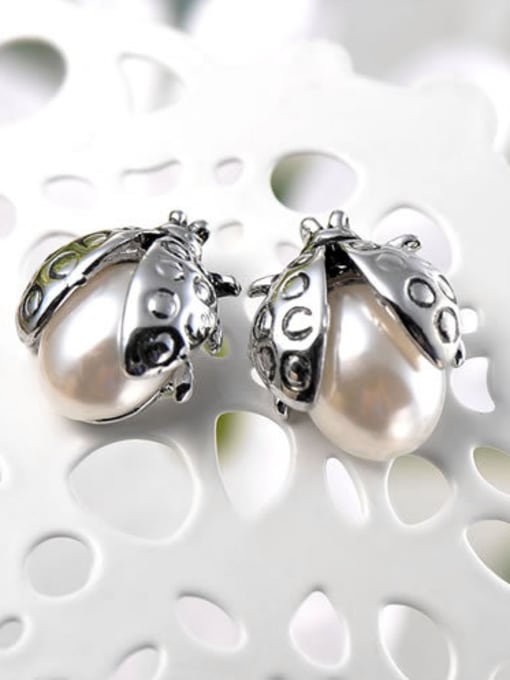 Ronaldo Cute Ladybug Shaped Artificial Pearl Stud Earrings 1