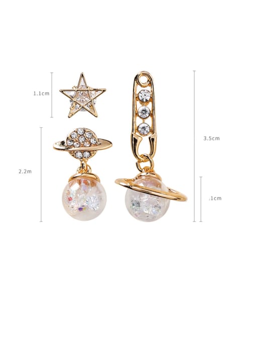 Girlhood Alloy With Cubic Zirconia Trendy Planet Star Three-Piece Earrings 2