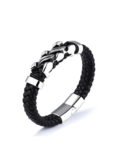 Open Sky Punk style Titanium Black Woven Artificial Leather Bracelet