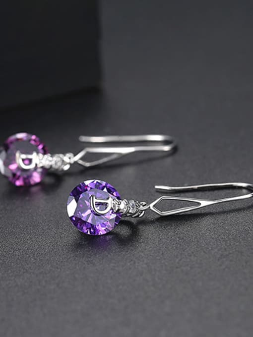 Purple Copper inlaid AAA cubic zirconia class round drop earrings
