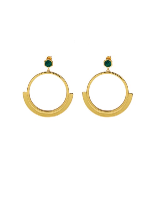 Gold green Copper With Geometric Shape Exaggeration Big Circle Glossy Earrings