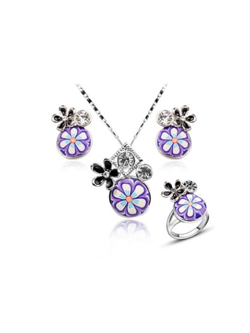 Ring: 6# Elegant Platinum Plated Polymer Clay Flower Shaped Two Pieces Jewelry Set
