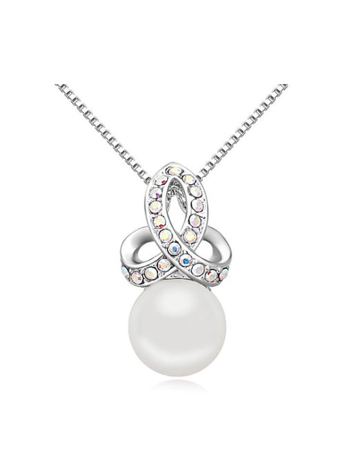 QIANZI Simple Imitation Pearl Crystals-studded Flowery Alloy Necklace 0