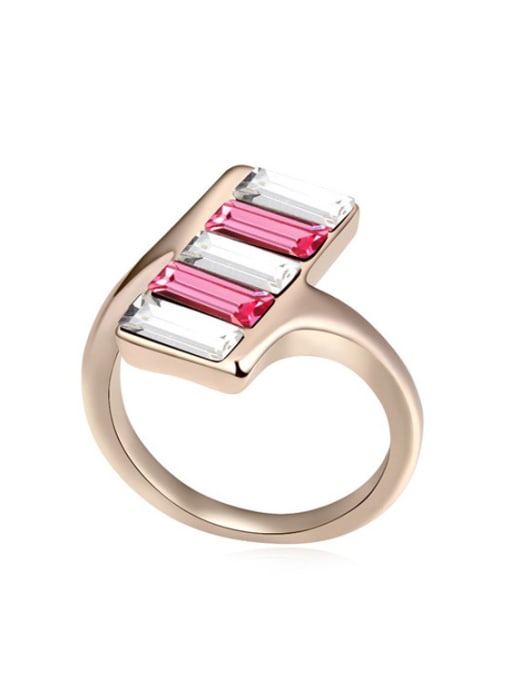 pink Personalized Rectangular austrian Crystals Stack Alloy Ring