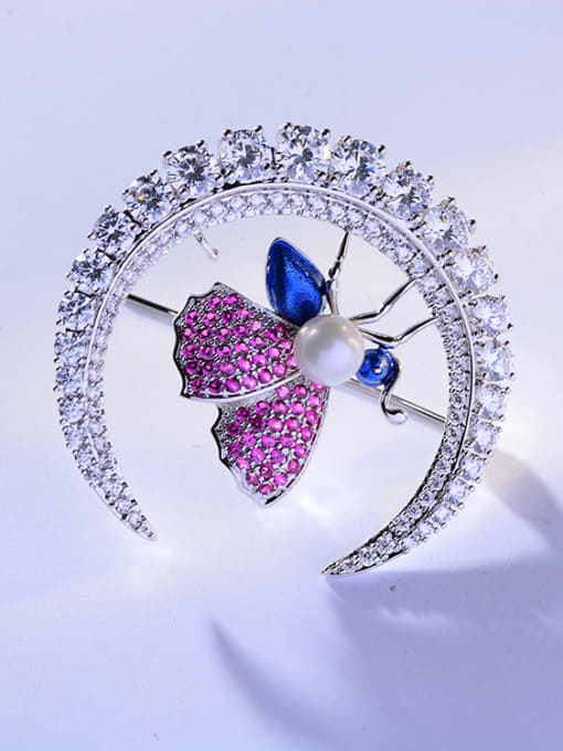 Hua Copper With Cubic Zirconia Delicate Round Butterfly Brooches 2