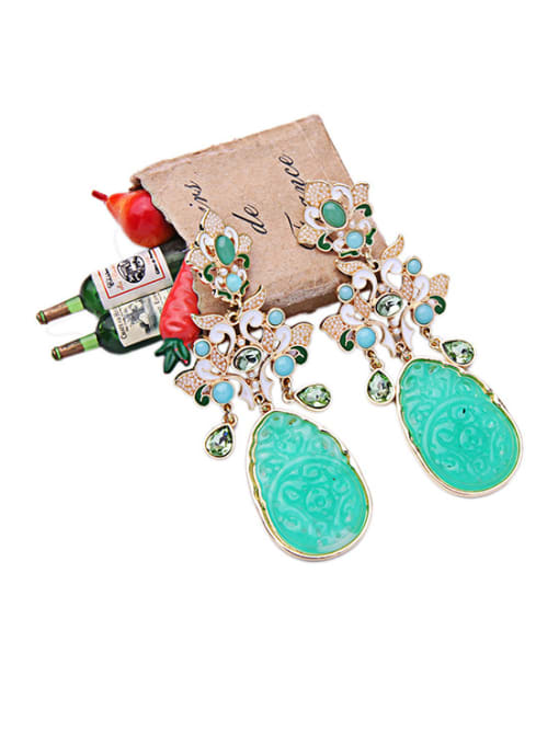 KM Elegant Green Resin Alloy Drop Chandelier earring 3