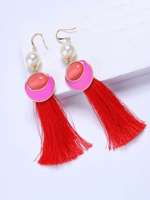 KM Red Color Tassel Fashion Drop Earrings 1