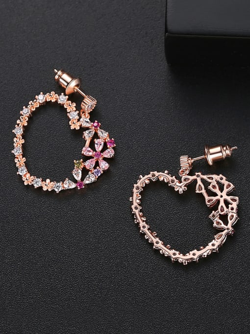 BLING SU Copper With Cubic Zirconia  Simplistic Heart Chandelier Earrings 2