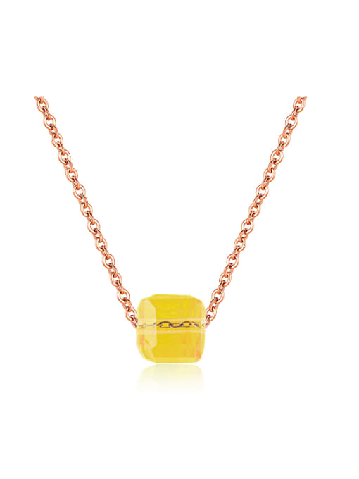 yellow Simple Clear Artificial Crystal Pendant Titanium Necklace
