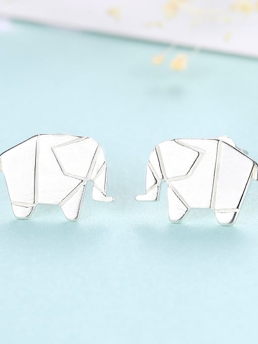 Platinum 925 Sterling Silver With Simplistic Animal elephant Stud Earrings