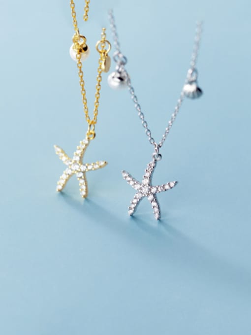 Rosh 925 Sterling Silver With  Rhinestone Simplistic Starfish Pendant  Necklaces