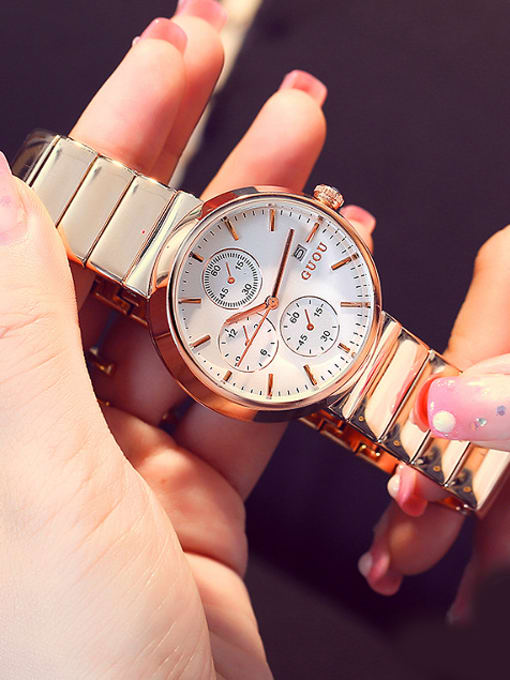 White GUOU Brand Fashion Rose Gold Plated Mechanical Watch