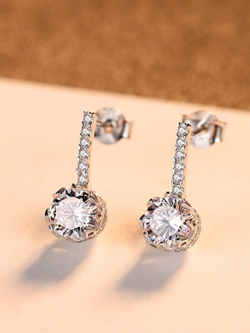 sliver 925 Sterling Silver With  Cubic Zirconia  Cute Round Stud Earrings