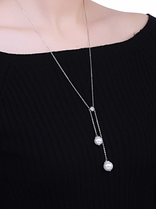 One Silver High-grade Pearl Sweater Necklace 1