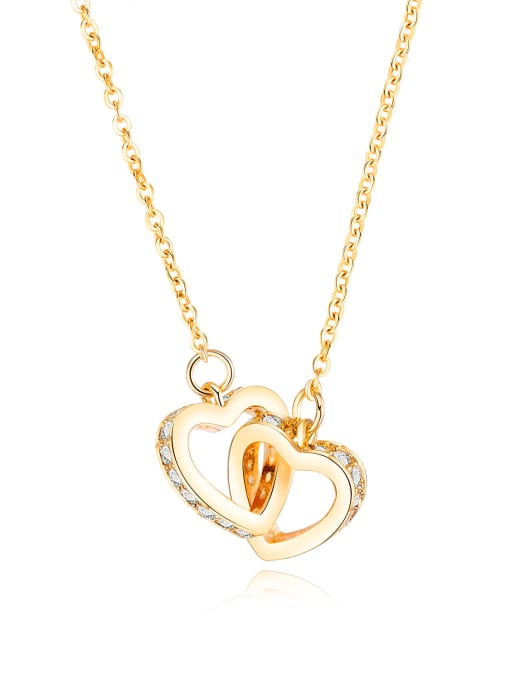 710-Gold-plated Copper With Gold Plated Fashion with two heart Necklaces