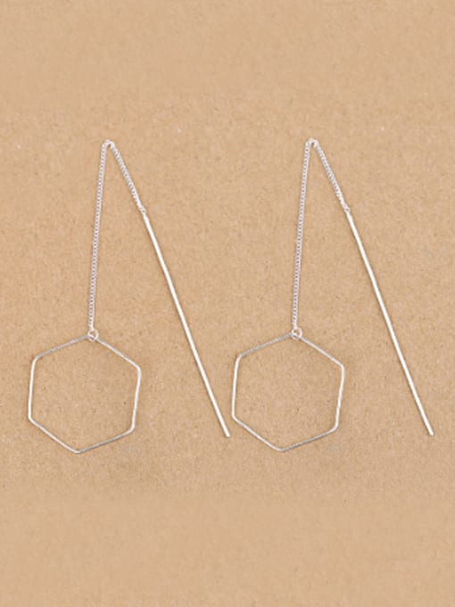 Peng Yuan Simple Hexagon-shaped Silver Line threader earring 0