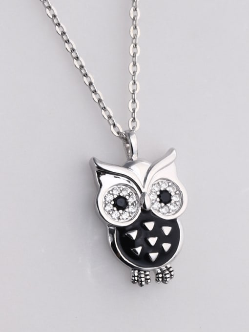 Dan 925 Sterling Silver With  Enamel  Cute Retro owl  Necklaces 1