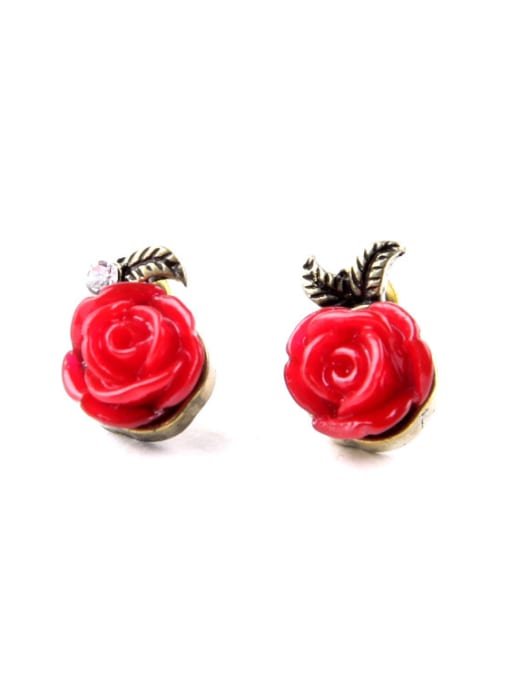 Red Alloy Beautiful Rose Shaped stud Earring