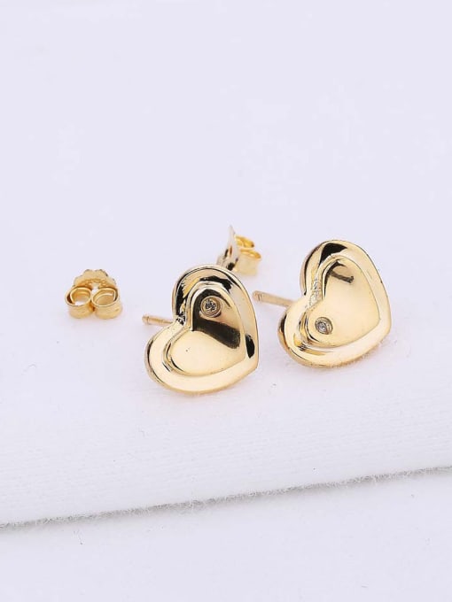 One Silver Tiny Gold Plated Heart Cubic Rhinestones 925 Silver Stud Earrings 1