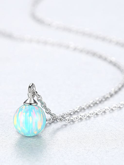 Light blue 925 Sterling Silver With multicolor opal simple  Ball Necklaces