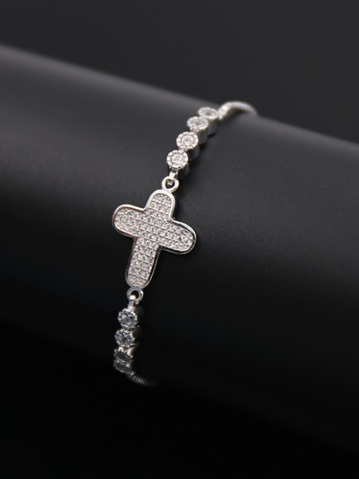 Silvery Cross Zircon Stretch Bracelet