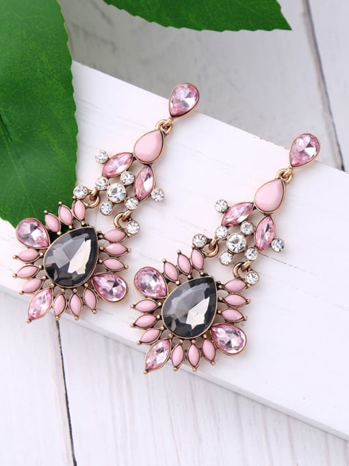 KM Leave-shape Pink Color Fashion Drop Earrings 2
