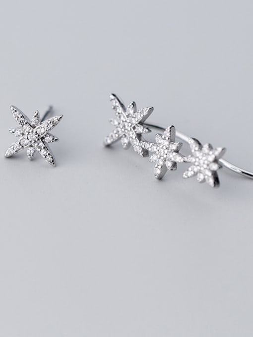 Rosh 925 Sterling Silver With Platinum Plated Fashion Asymmetry Snowflake Stud Earrings 1