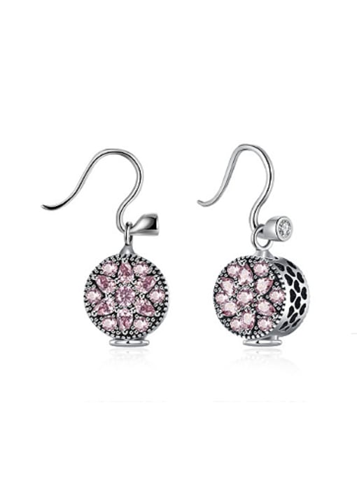 OUXI Personalized Round Pink Zircon Earrings 0