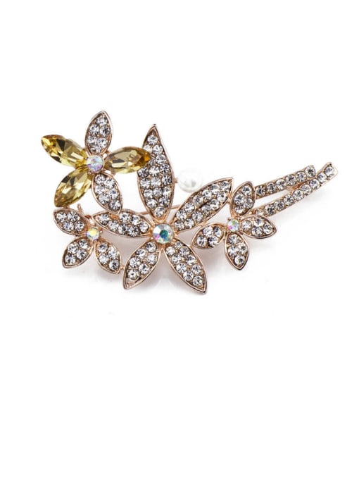 Inboe Flower-shaped Crystals Pearl Brooch