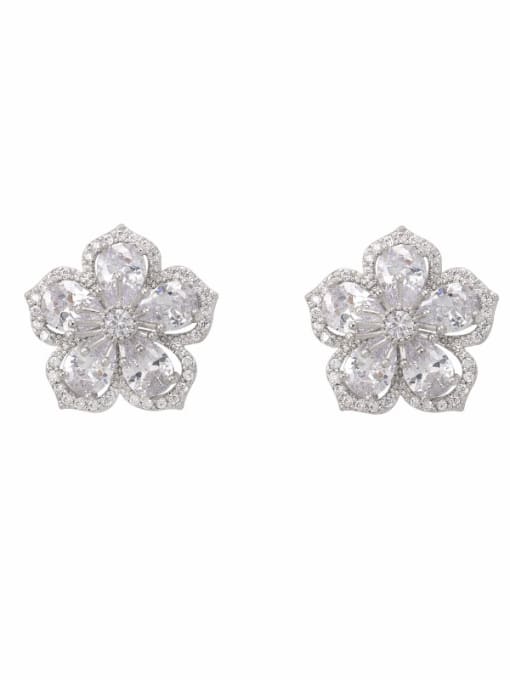 Platinum Copper With Cubic Zirconia Cute Flower Stud Earrings