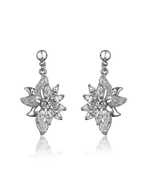 SANTIAGO Creative Platinum Plated Flower Shaped Zircon Drop Earrings 0