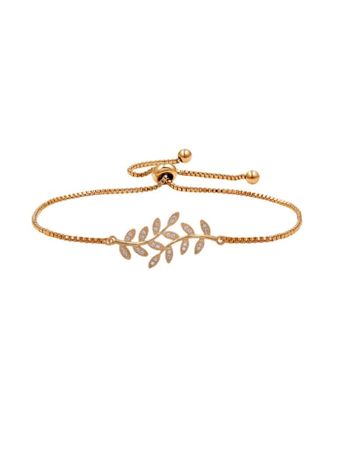 Mo Hai Copper With Cubic Zirconia  Simplistic Leaf  adjustable Bracelets 1