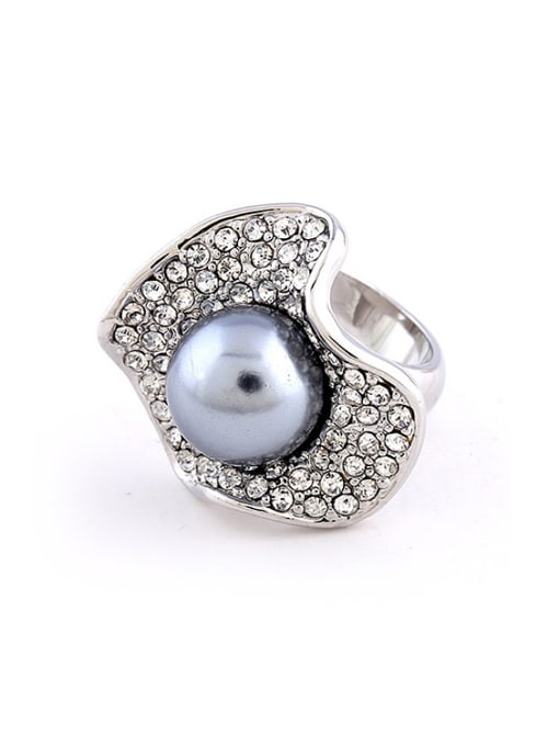 Wei Jia Exaggerated Blue Artificial Pearl Rhinestones Alloy Ring 0