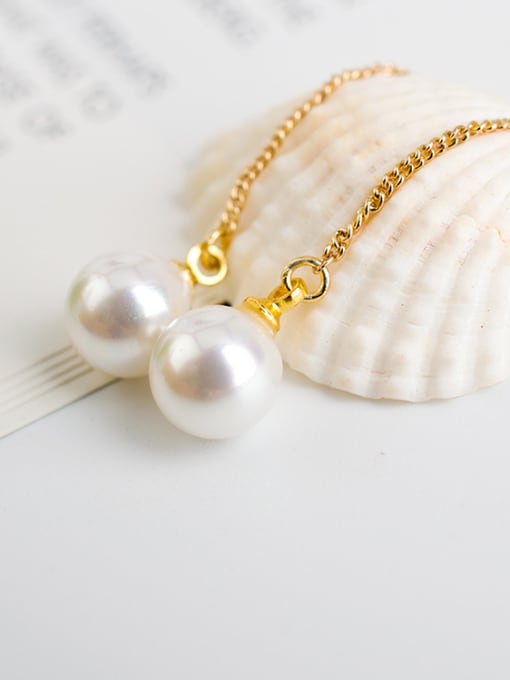 Golden Elegant Women Freshwater Pearl Drop Earrings