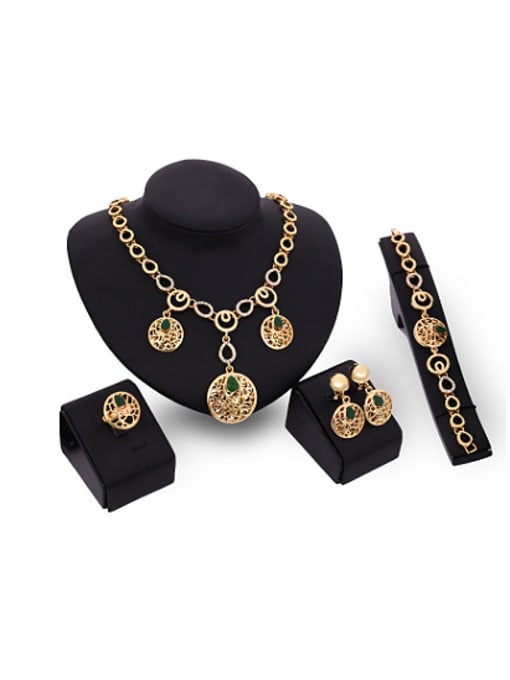 BESTIE Alloy Imitation-gold Plated Vintage style Artificial Stone Hollow Round shaped Four Pieces Jewelry Set 0