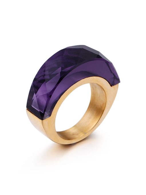 Dark purple Stainless Steel With Gold Plated Fashion Solitaire Rings