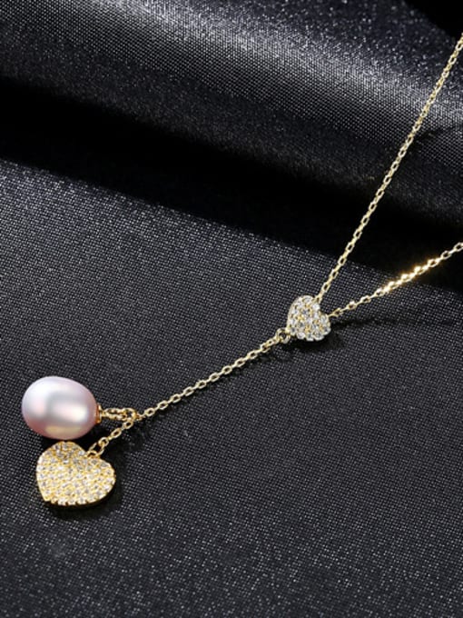 18K purple Pure silver zircon love  natural freshwater pearl necklace