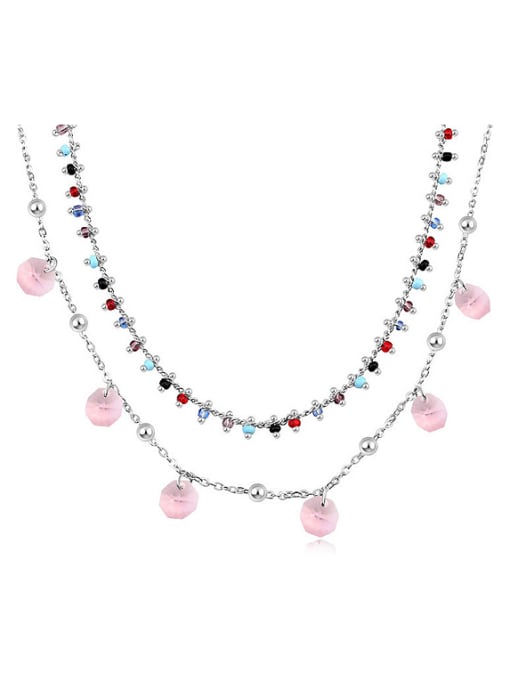 pink Personalized Double Layer Little austrian Crystals Alloy Necklace
