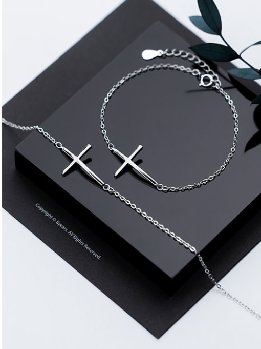 Rosh 925 Sterling Silver With Platinum Plated Simplistic Cross Bracelets 1