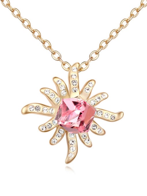 pink Fashion Cubic austrian Crystals Flowery Pendant Alloy Necklace