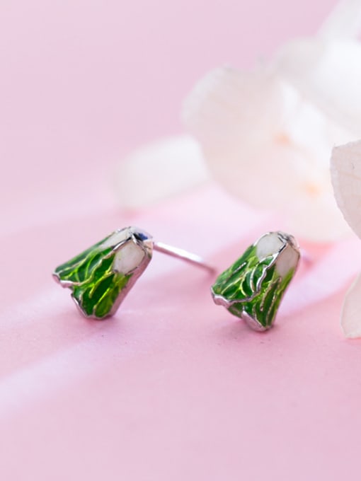 Rosh Creative Cabbage Shaped S925 Silver Enamel Stud Earrings 1