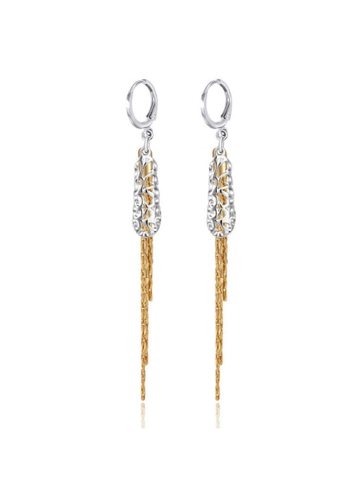 XP Copper Alloy 18K Gold Plated Fashion Bohemia Tassel Hollow Drop threader earring 0