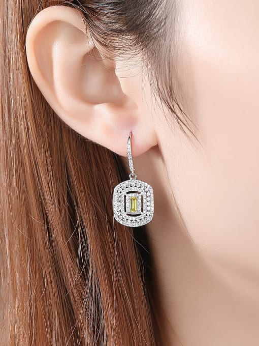 CCUI 925 Sterling Silver With Platinum Plated Delicate Square Hook Earrings 1