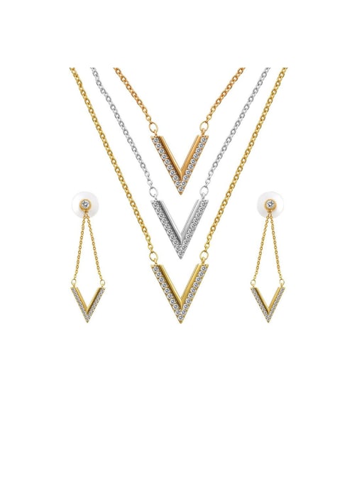 Mo Hai Copper With  Cubic Zirconia  Simplistic V-shaped Earrings And Necklaces 2 Piece Jewelry Set 0