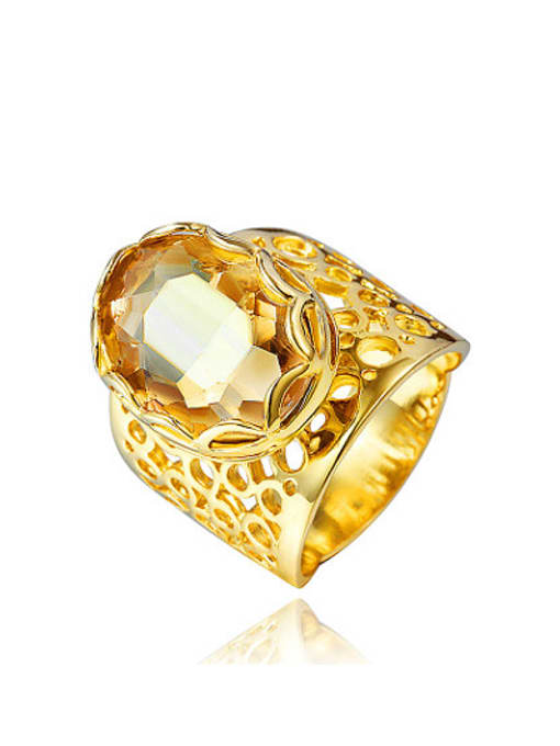 7# Luxury Hollow Design Champagne Zircon Ring