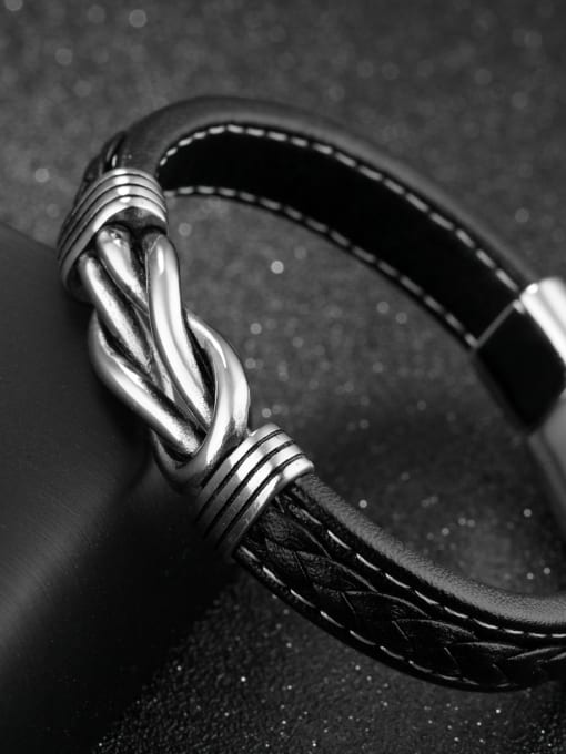 Open Sky Simple Titanium Artificial Leather Men Bracelet 2