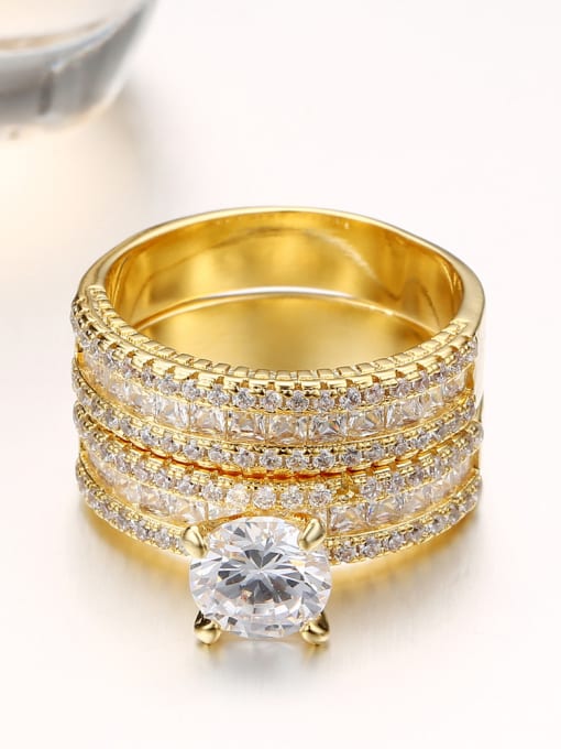 Ya Heng Two Pieces Set Micro Pave Zircons Gold Plated  Copper Ring 1