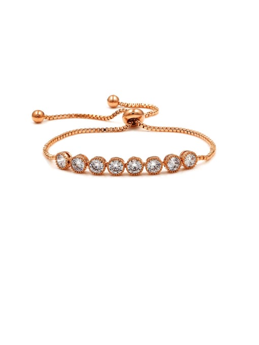 Rose Gold Copper With Cubic Zirconia  Simplistic Round Adjustable Bracelets
