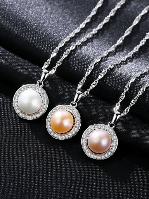 CCUI Sterling Silver with AAA zircon 9-9.5mm natural freshwater pearl necklace 0