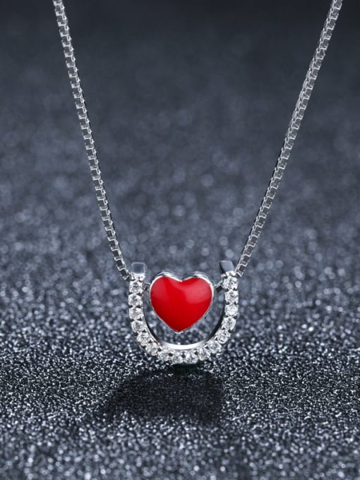 red 925 Sterling Silver With Platinum Plated Simplistic U-Shaped Love Necklaces